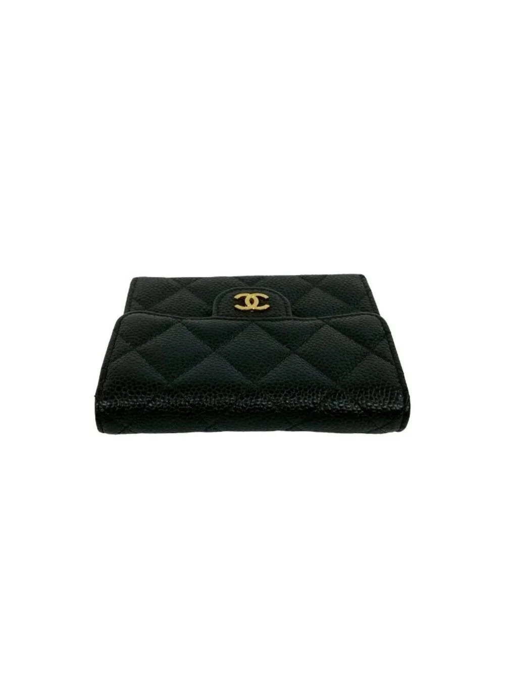 Chanel Box Card with Number 28 Quilted CC Logo Caviar Leather Trifold Wallet